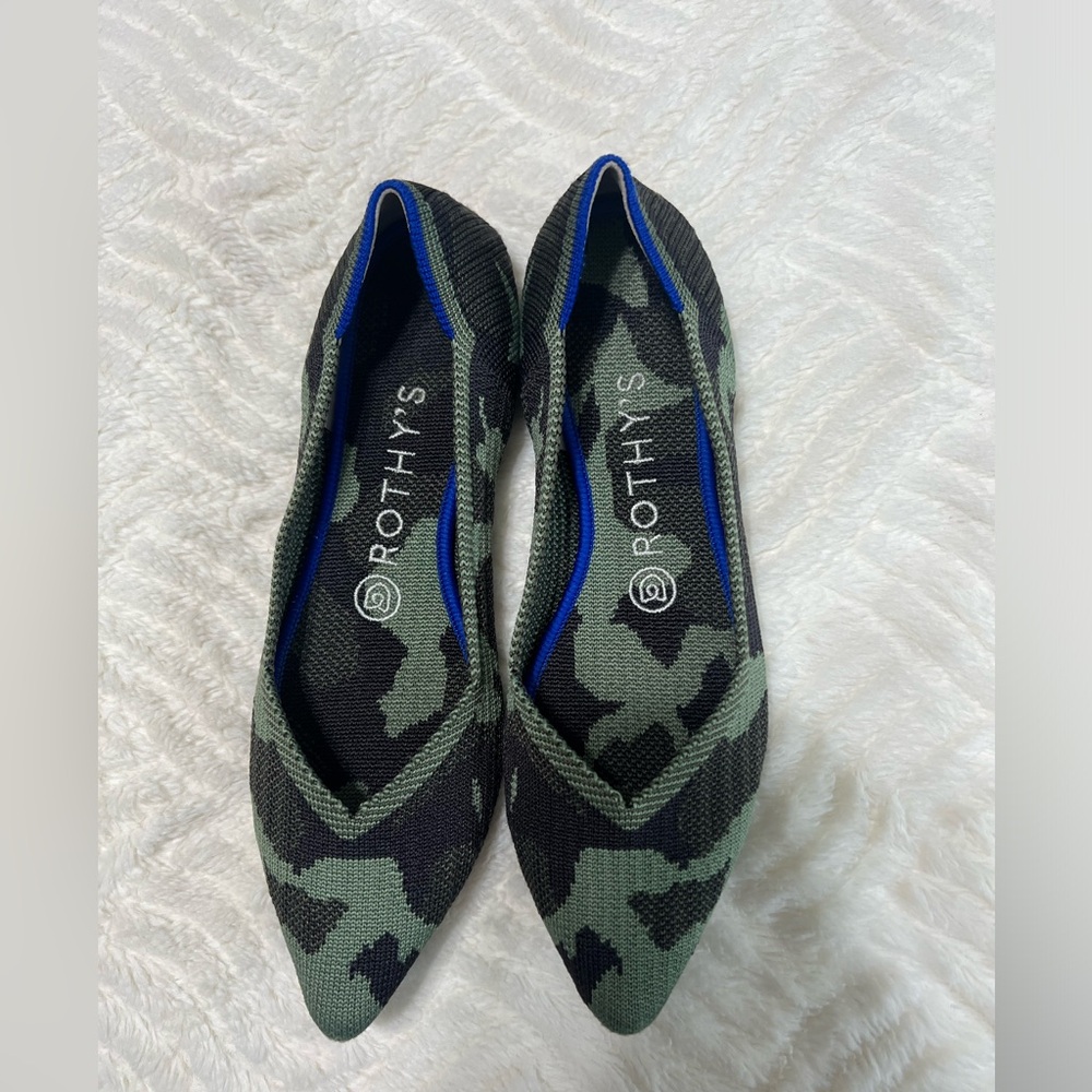 Rothy's Green and Black Camouflage Pointed Flats